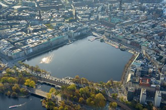 Aerial view autumn atmosphere over the Inner Alster Lake