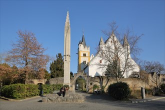Castle church with war memorial