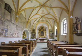 Ribbed vault and frescoes in the parish church of St.Peter in Holz