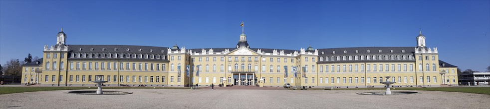 Panorama of Karlsruhe Baroque Palace Karlsruhe Castle with blue sky