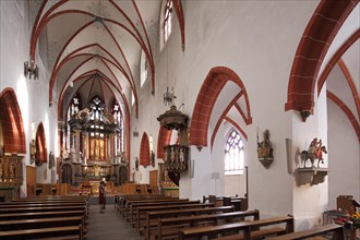 Interior view with pulpit of the late Gothic UNESCO Basilica of St. Martin