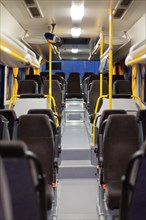 Empty passenger compartment of a bus
