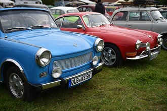 Vintage Trabant 601 and VW Karmann-Ghia type 14 at a classic car meeting in Benneckenstein