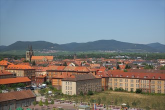 View of cityscape with St. Maria Church of Landau and Palatinate Forest