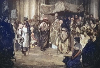 Meeting of Emperor Frederick Barbarossa and Pope Alexander III on 24 June 1177. Frederick