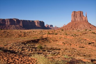 View of Sentinel Mesa and West Butte in Monument Valley
