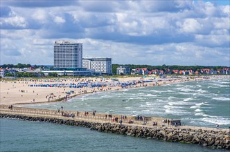 West pier and beach of Rostock-Warnemuende