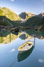 Glacial lake Bondhusvatnet with rowing boat
