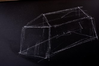 3 dimensional structure drawn by chalk on a blackboard