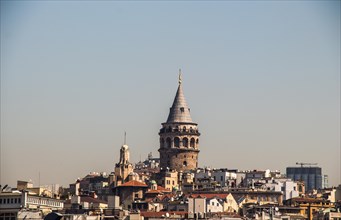 View of the Galata Tower from ancient times in Istanbul