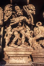 17th century wooden carvings in Meenakshi-Sundareswarar temple Chariot at Madurai
