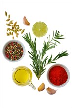 All purpose spice and herbs. Condiments isolated on white background