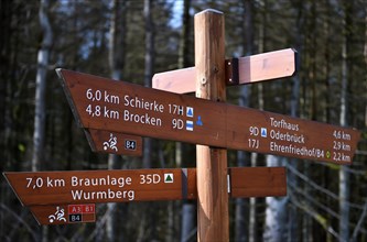 Signpost in the Harz Mountains at the Brocken