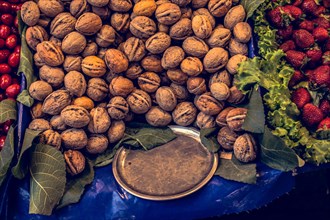Shelled walnuts on sale in a Turkish street bazaar