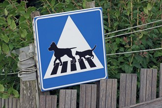 Self-made traffic sign with dogs and cats