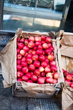 Red apples in box crate baskets