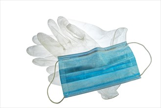Disposable clear plastic gloves and facemask