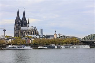 View from the Rhine bank Cologne Deutz over the Rhine to the Cologne Cathedral or High Cathedral Church of Saint Peter