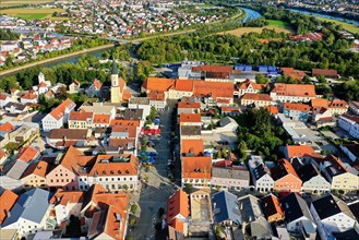 Aerial view of Kelheim between Altmuehl and Main. Kelheim