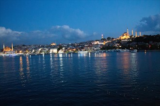 Night view of Golden Horn and Suleymaniye mosque on display