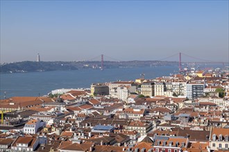 View of Lisbon and the Tagus with the 25th April Bridge from the Castelo de Sao Jorge fortress