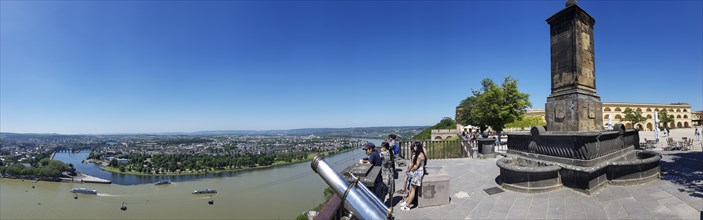 Panorama from the observation deck of Ehrenbreitstein Fortress of the city of Koblenz and the rivers Rhine and Moselle