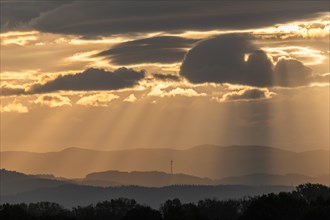Wind turbines on the mountains of the Black Forest at dawn. Freiburg brisgau