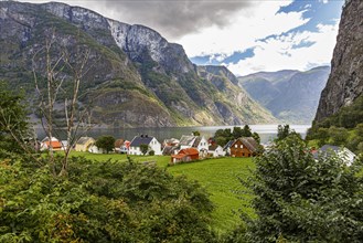 The village of Undredal on the Aurlandsfjord in the province of Vestland