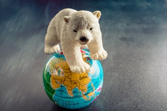 Polar bear model and a globe model in view
