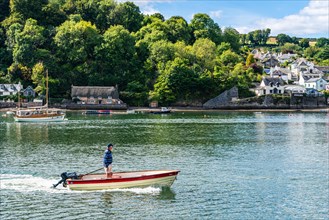 Boats on River Dart over Dittisham and Greenway Quay