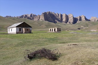 Abandoned shelter in the mountain at the border between Kyrgyzstan and China