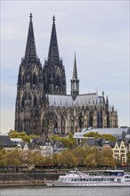 View from the Rhine bank Cologne Deutz over the Rhine to the Cologne Cathedral or High Cathedral Church Saint Peter