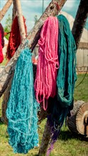 Natural wool thread dyed in color for carpet making