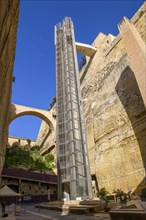 Lift with modern architecture from harbour in historic old town of La Valletta to Upper Barraka Gardens