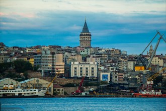 Galata Tower view from Golden Horn coast on display