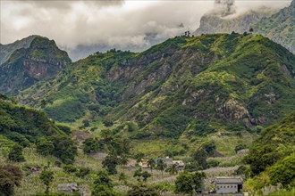 Mountain Landscape with Buildings Santo Antao Island Cape Verde