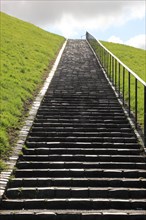 Long staircase in a hillside with grass