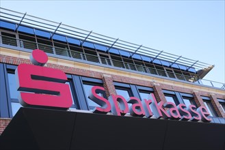 Font and logo Sparkasse on the savings bank building