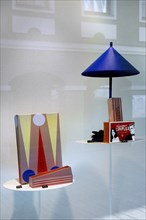 Shop window with Back Gammon and blue lamp
