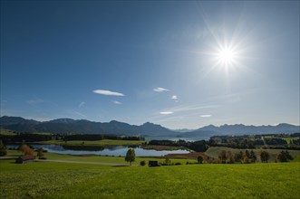 Forggensee in the Allgaeu with view towards Fuessen
