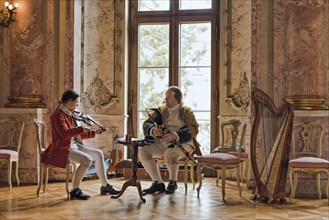 Musicians in the Festival Hall Historical Costumes Baroque Days Bueckeburg Castle Schaumburg Lower Saxony Germany