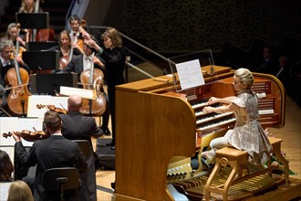 Latvian organist Iveta Apkalna performs with the Rheinische Philharmonie State Orchestra in Koblenzs Rhein-Moselle-Halle. Koblenz