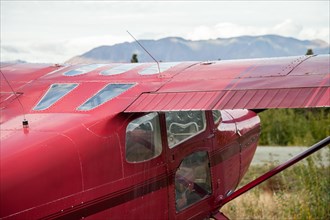 Small aircraft at the small airfield of Chitina in the Wrangell Mountains of Alaska