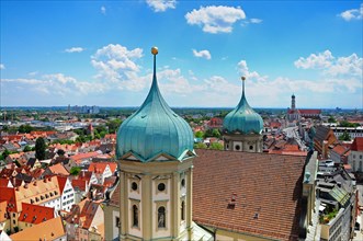 View from the Perlachturm in Augsburg to the domes of Augsburg City Hall
