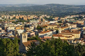 View from Castello Monforte on Campobasso with church San Bartolomeo and cathedral
