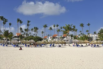 Resort with palm leaf umbrellas
