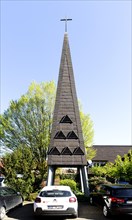 Community centre of the Protestant church with bell tower