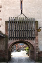 Upper gate tower of the Haigeracher Tor from the 17th century with wooden portcullis