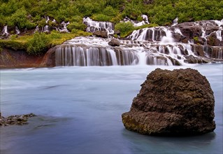 The Hraunfossar waterfall on the Hvita river in the west of Iceland