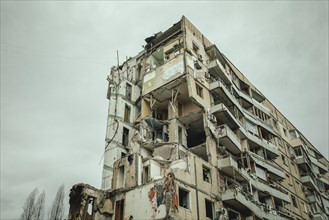 Destroyed apartment building in the major city of Dnipro